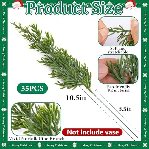 Watayo 45 Pcs Christmas Artificial Pine Branches with Red Berries
