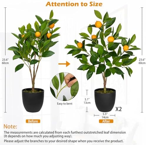 2 Ft Artificial Orange Trees 2 Pack with Black Pots