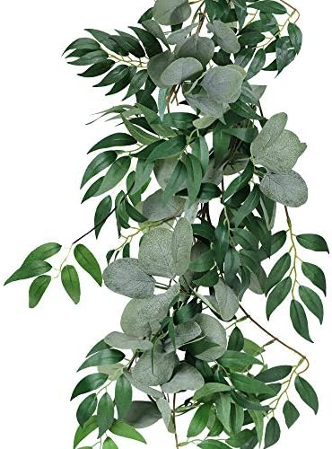 Windiy 55 Ft Mixed Faux Silver Dollar Eucalyptus Garland