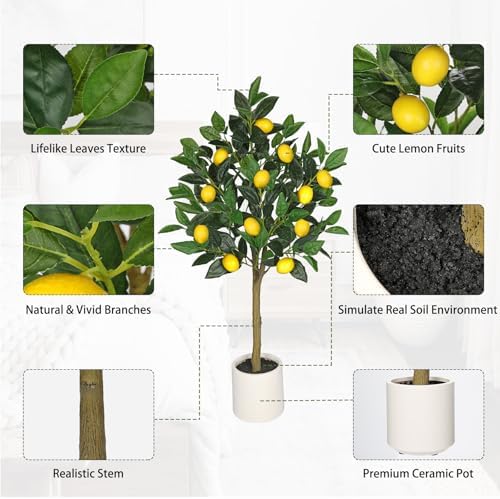 3 Ft Artificial Lemon Trees Indoor with White Ceramic Pot