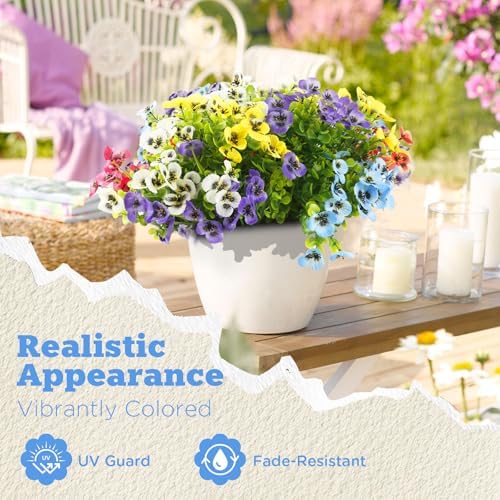 Realistic Artificial Pansies for Outdoor Use 18 Bundle UV Resistant Decor