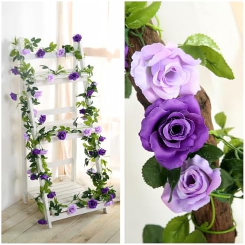 JUSTOYOU 2 Pack Fake Rose Garland Artificial Flowers Wedding Decoration