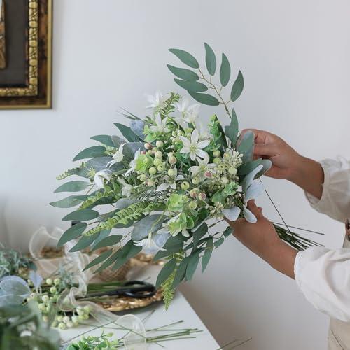 FOTEEWL 70 Pcs Artificial Greenery Stems Box Set for Wedding and DIY