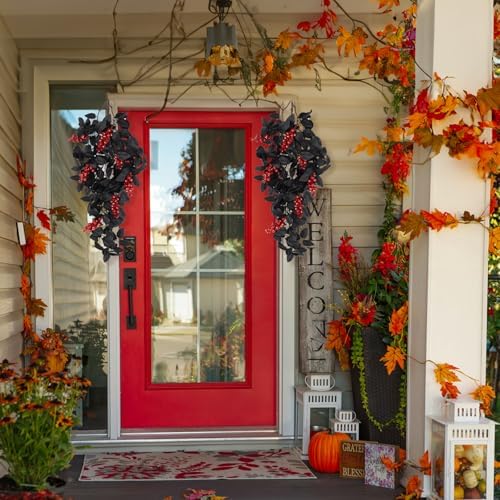 Black Maple Leaf Garland Halloween Decor Set 2 Pcs