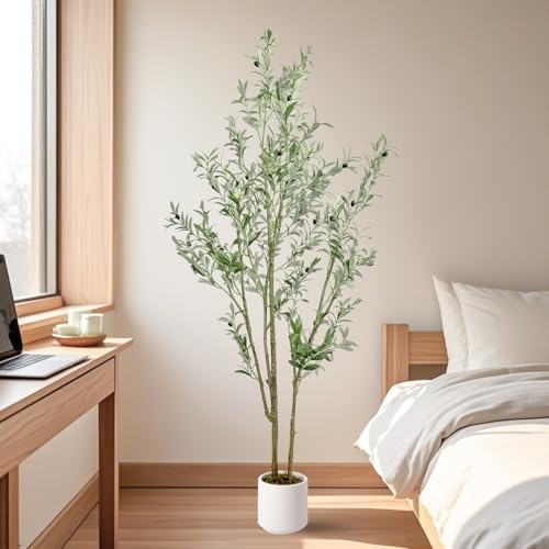 Realistic Artificial Olive Tree 6FT with White Planter