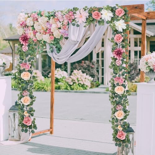 Waipfaru Pink Floral Rose Garland Decor 607ft