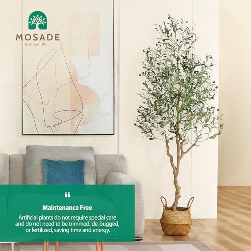 MOSADE 7 Feet Artificial Olive Tree with Seagrass Basket