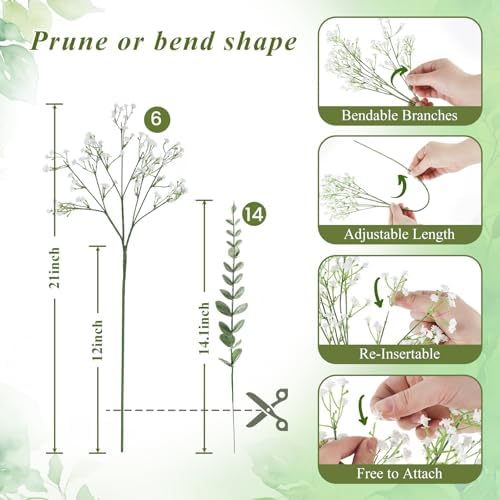 DomeStar 20PCS Mixed Babys Breath Eucalyptus Stems Decor