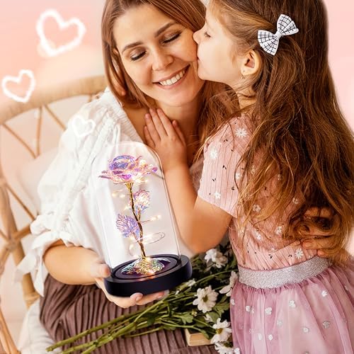 Light Up Rose in Glass Dome Birthday Gift for Her