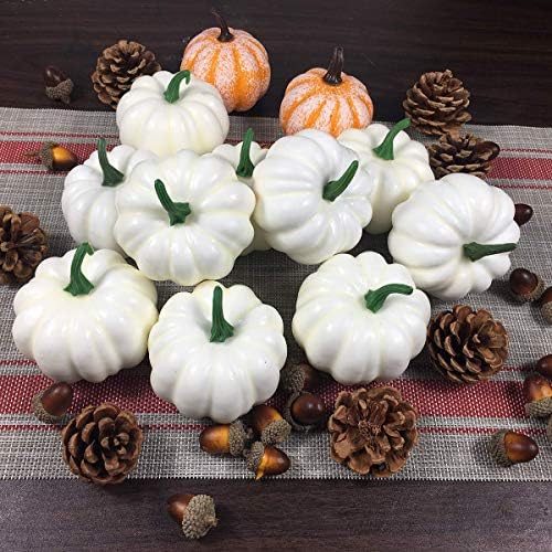 ShellKingdom Artificial Mini Pumpkin Decor 12PCS White