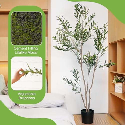 MOLACHI 6 FT Artificial Olive Tree with Natural Wood Trunk and Lifelike Fruits