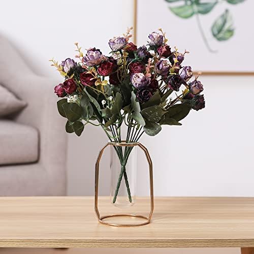 Duovlo 7 Stem 21 Mini Rose Artificial Flower Bouquet Pack of 2 Purple