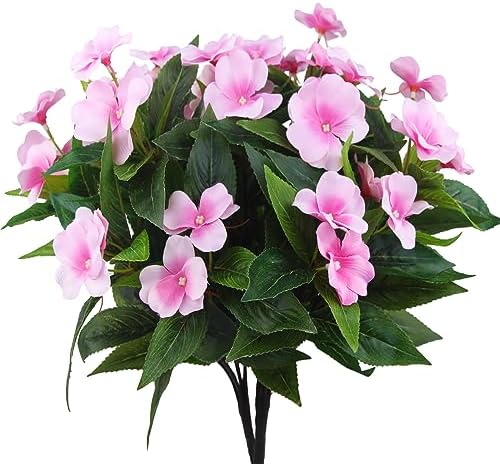 2 Branches Artificial Impatiens Flowers for Outdoor Decor