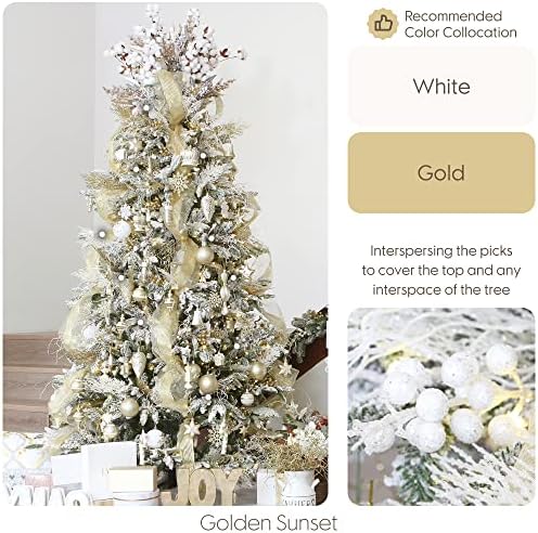 Sea Team 24-Pack Glitter Holly Berry Twigs for Christmas Tree
