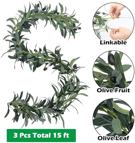 Giegxin 3 Pcs 15 Ft Artificial Olive Garland Decor