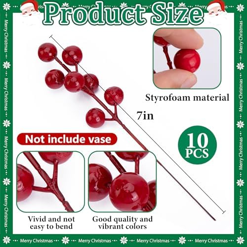 Watayo 45 Pcs Christmas Artificial Pine Branches with Red Berries