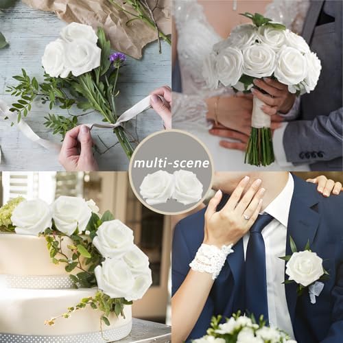 White Roses Artificial Flowers 100PCS for Wedding Decor