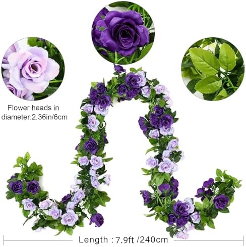 JUSTOYOU 2 Pack Fake Rose Garland Artificial Flowers Wedding Decoration