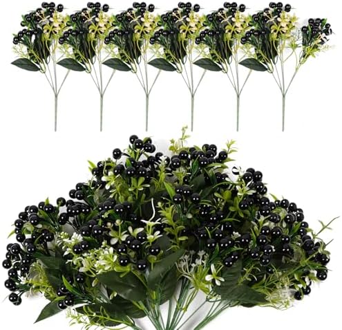 Black Artificial Berry Bouquets 6Pcs for Halloween Decor