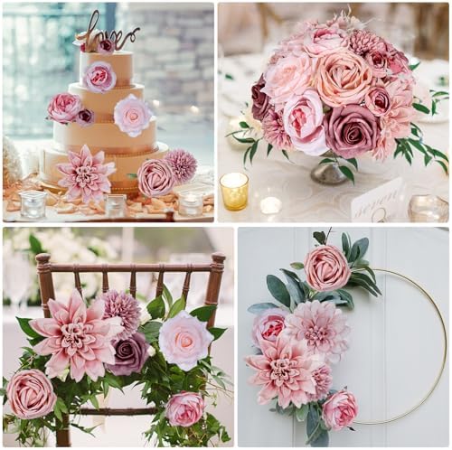 Dusty Pink Artificial Roses with Stems Bouquet Set