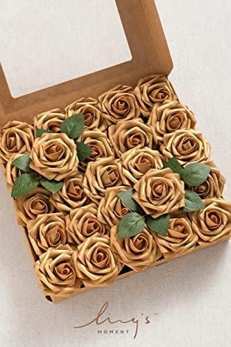 Lings Moment Artificial Gold Roses 25Pcs with Stems