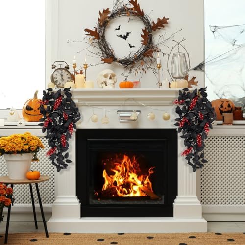 Black Maple Leaf Garland Halloween Decor Set 2 Pcs