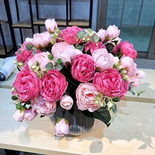 DEEMEI Artificial Peony Flowers Bouquet Set of 4