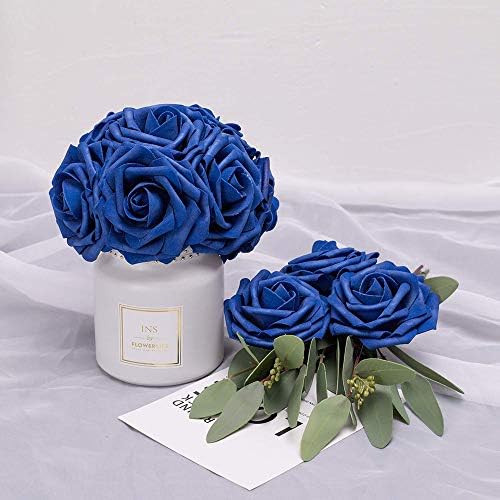 Higfra 25Pc Royal Blue Foam Fake Roses with Stems