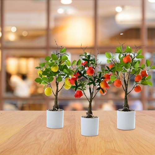 Premium Artificial Lemon Tree Bonsai with White Pot