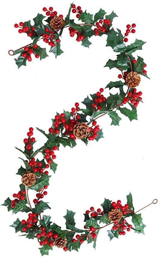 Christmas Garland Artificial Fruits Green Plants Vine with Hanging Hooks
