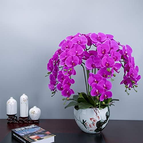 Fnize Artificial Orchid Stems with 9 Large Petals 38 Inches 2pcs Rose Red