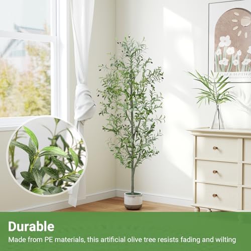 Liyarya 6FT Artificial Olive Tree with Wicker Basket and Black Pot