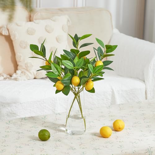 3 Pcs Artificial Lemon Branches 18 Inch Lemon Tree Decor