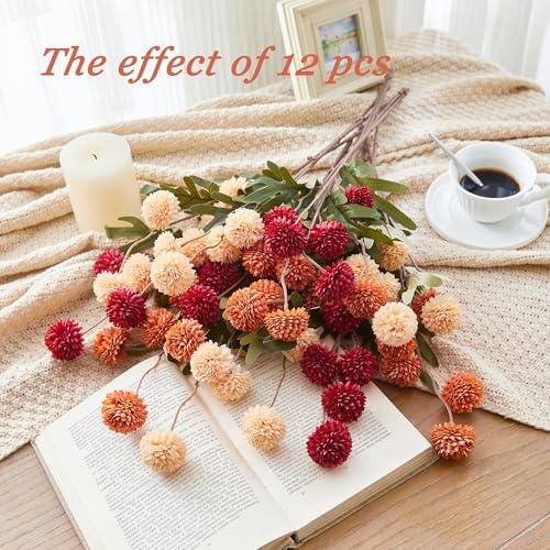 SITUMEIZI Artificial Burnt Orange Chrysanthemum Flowers 6Pcs Set