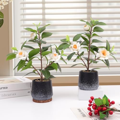 Gresorth 2 Pack Artificial Potted Plants with Flowers