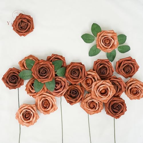 Artificial Flowers 25pcs Terracotta Foam Roses for Wedding Bouquets Centerpieces