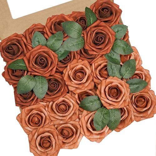 Artificial Flowers 25pcs Terracotta Foam Roses for Wedding Bouquets Centerpieces