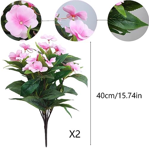 2 Branches Artificial Impatiens Flowers for Outdoor Decor
