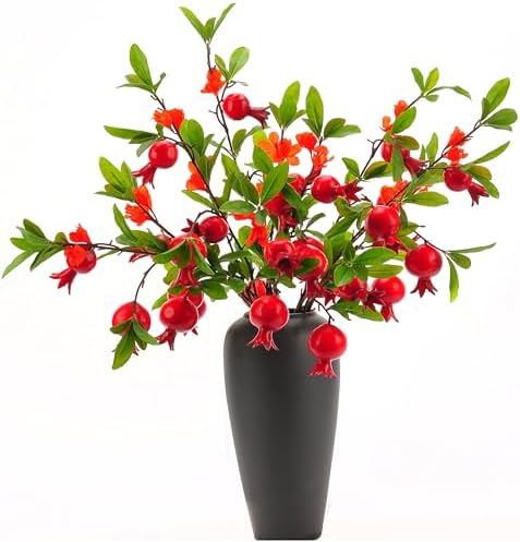 Lifelike Artificial Pomegranate Flower Decoration 4PCS 37 Inch