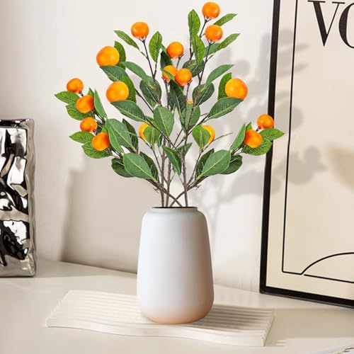 3Pcs Artificial Orange Branches with Realistic Fruits and Green Leaves