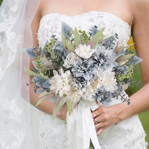 Blue White Artificial Flowers Bouquet for Home Wedding Decor