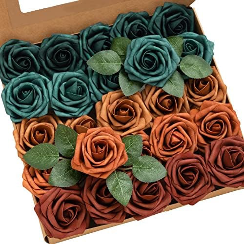 Lings Moment Artificial Roses 25Pcs 3 Inch Teal Shades