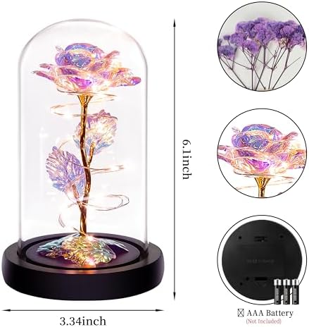 Light Up Rose in Glass Dome Birthday Gift for Her