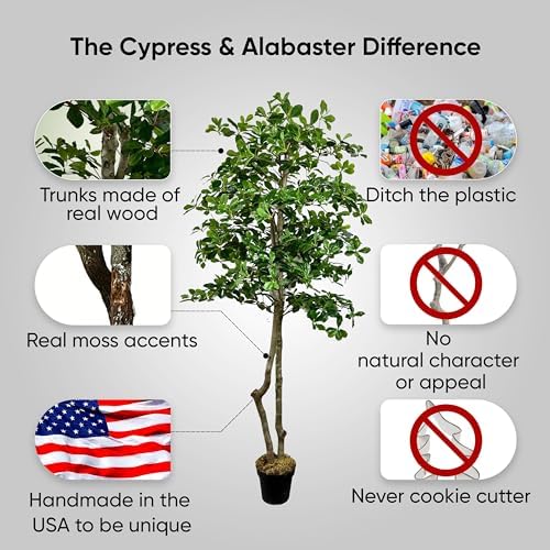 Cypress Alabaster 6ft Italian Black Olive Leaf Artificial Tree with Real Wood Trunk
