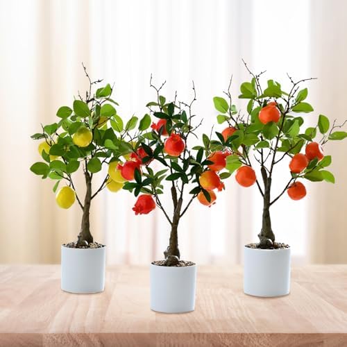 Premium Artificial Lemon Tree Bonsai with White Pot
