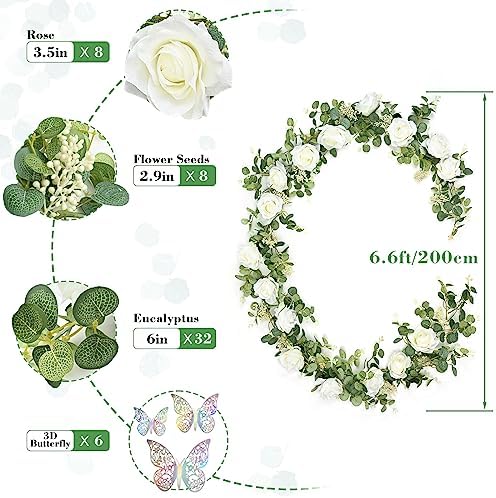 Yastouay 66 Ft White Flower Garland with 3D Butterflies