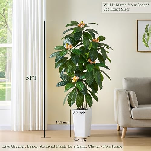 Realistic Artificial Loquat Tree with Lifelike Fruits 5FT White