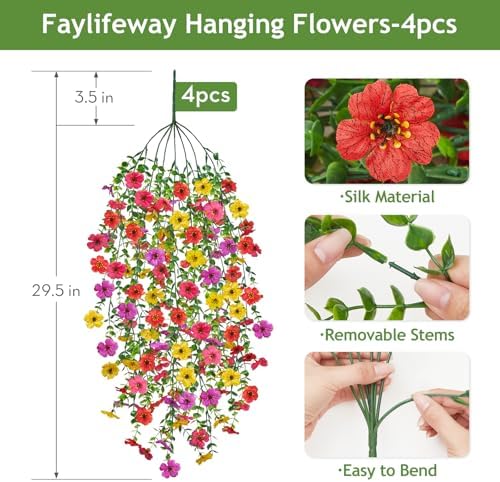 Upgrade UV-Resistant Artificial Hanging Flowers 4PCS