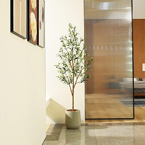 Realistic 6FT Artificial Olive Tree with Wood Trunk and Fruits