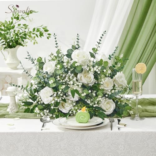 Serwalin 100 Pcs Mixed Artificial Eucalyptus Stems and Flowers